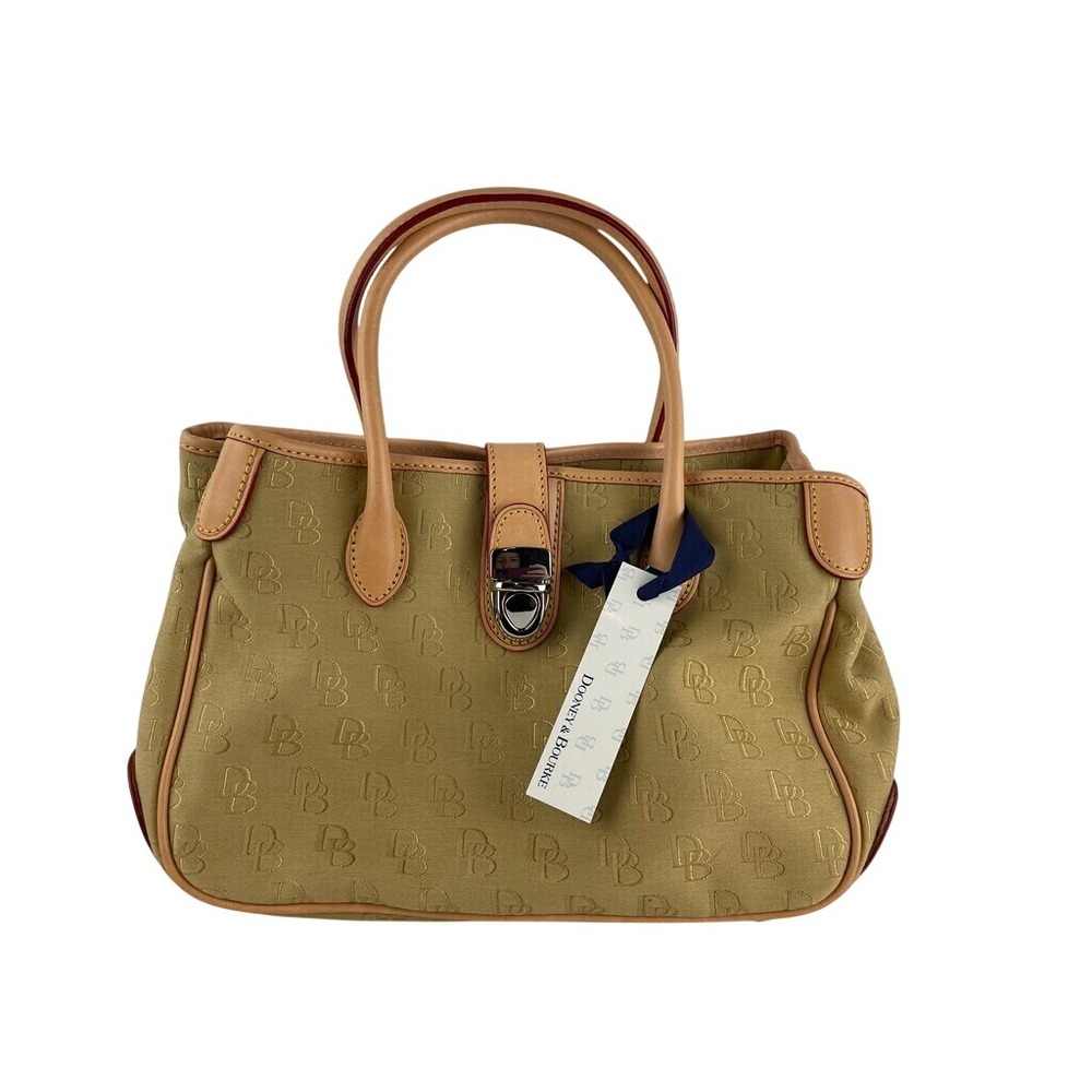 Dooney & Bourke Tan Logo Canvas Satchel Handbag w Detachable Leather Strap NWT
